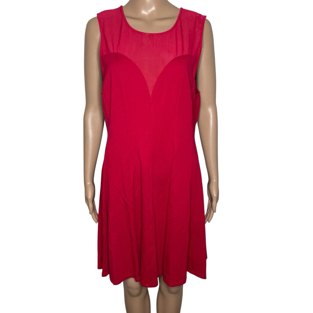 Forever 21 Solid Red Round Neck Sheer Sleeveless Pleated Mini Cocktail Dress